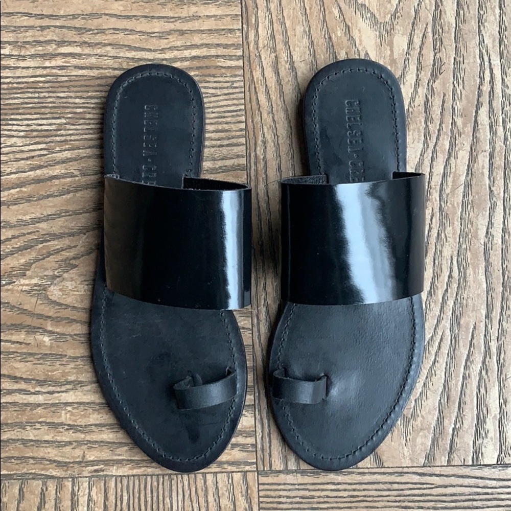 NEW Black Shiny Leather Sandals